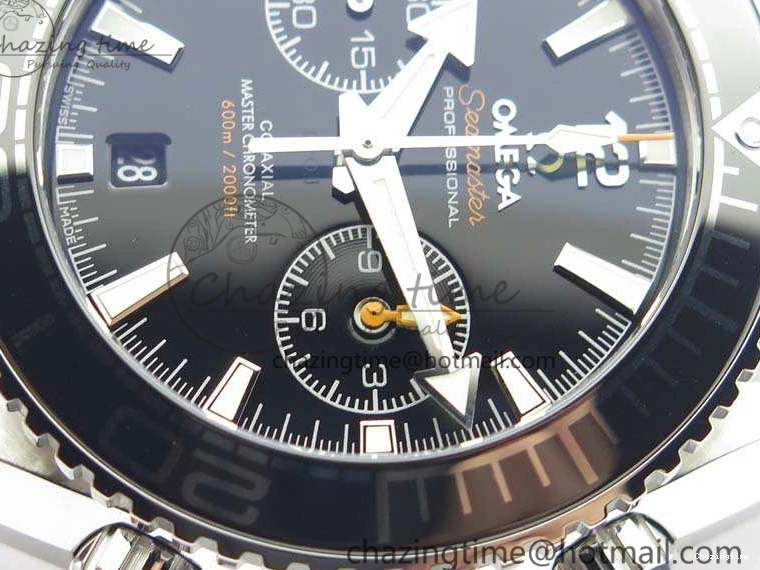 0103 Planet Ocean Master Chrono SS OM 1:1 Best Edition Black Dial On SS Bracelet A9900 V Fashionable 8113